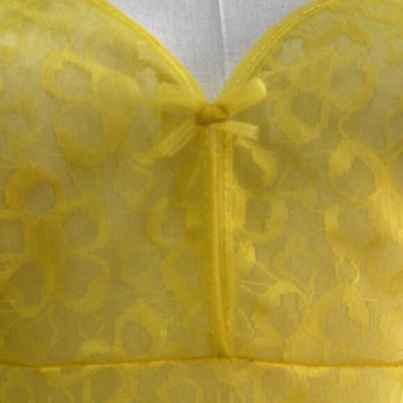Vintage 60s Germany Stretta Neon Yellow Sheer Lace Mini Full Slip Dress Size S - Picture 8 of 9